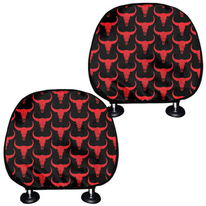 Red And Black Bull Skull Pattern Print Car Headrest Covers