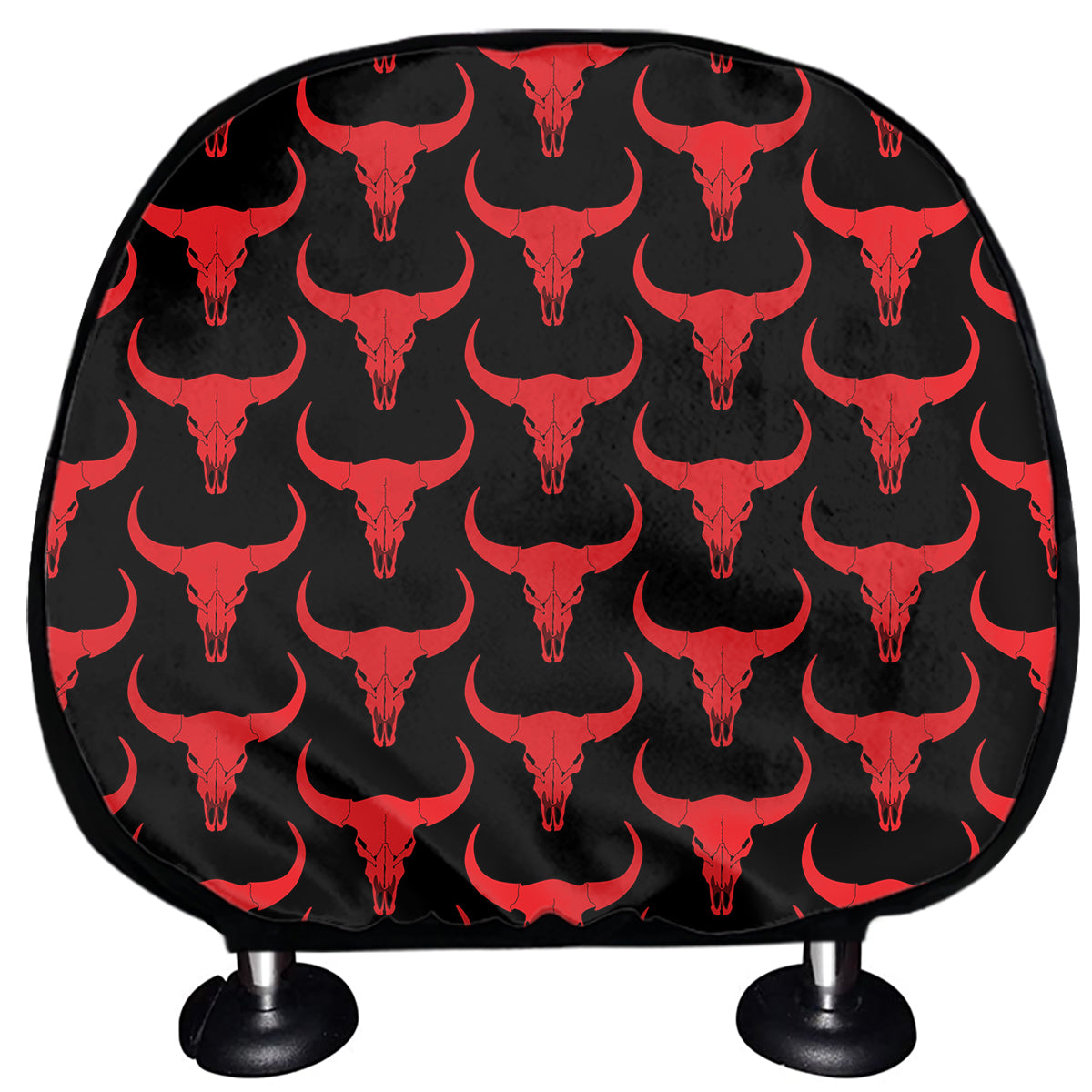 Red And Black Bull Skull Pattern Print Car Headrest Covers