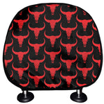 Red And Black Bull Skull Pattern Print Car Headrest Covers