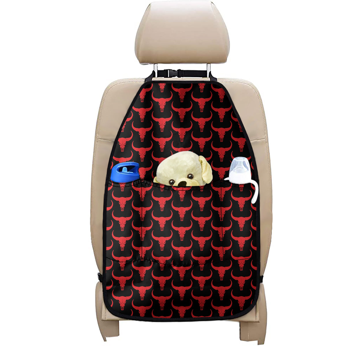 Red And Black Bull Skull Pattern Print Car Seat Organizers