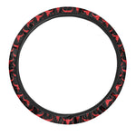 Red And Black Bull Skull Pattern Print Car Steering Wheel Cover