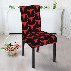 Red And Black Bull Skull Pattern Print Dining Chair Slipcover