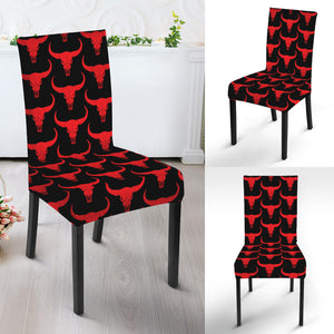 Red And Black Bull Skull Pattern Print Dining Chair Slipcover