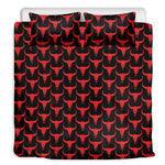 Red And Black Bull Skull Pattern Print Duvet Cover Bedding Set
