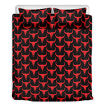 Red And Black Bull Skull Pattern Print Duvet Cover Bedding Set