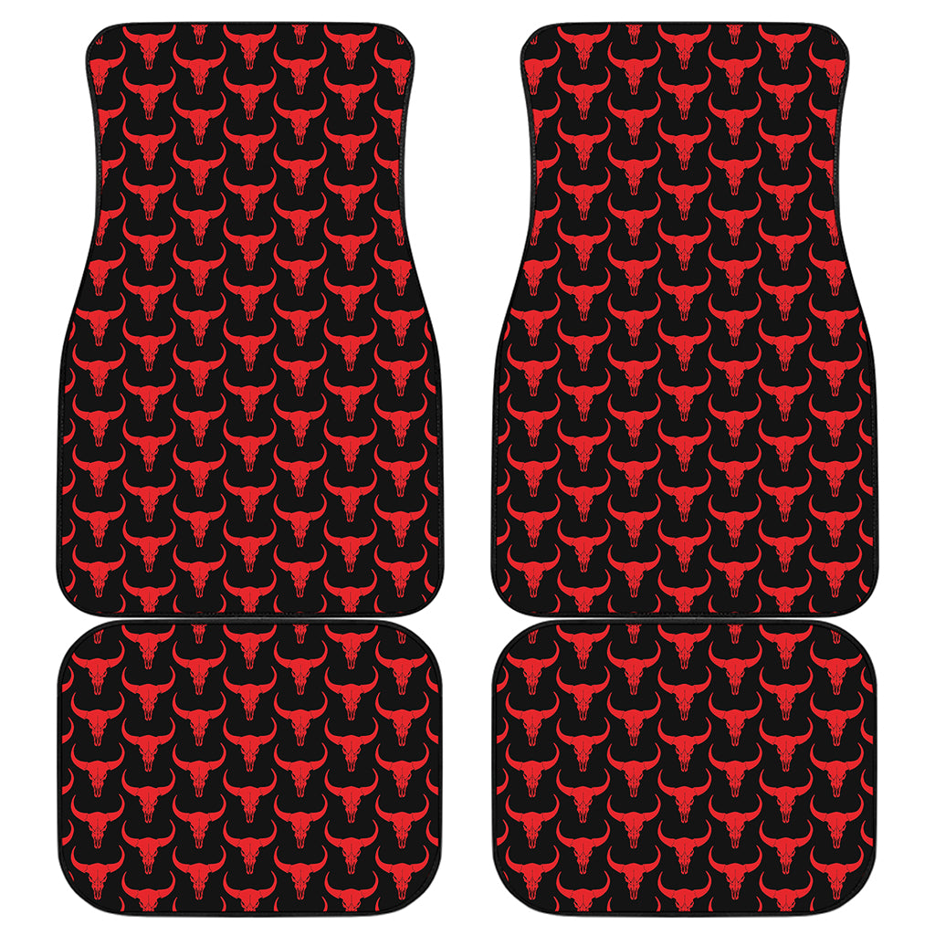 Red And Black Bull Skull Pattern Print Front and Back Car Floor Mats