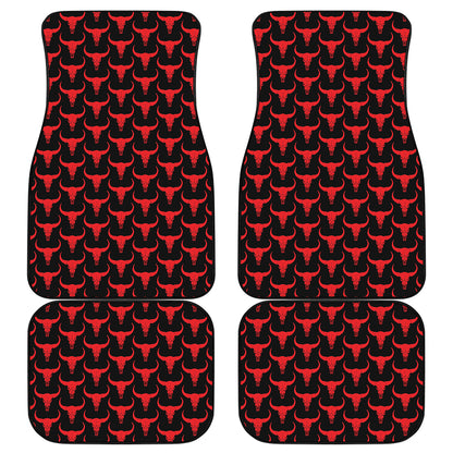 Red And Black Bull Skull Pattern Print Front and Back Car Floor Mats