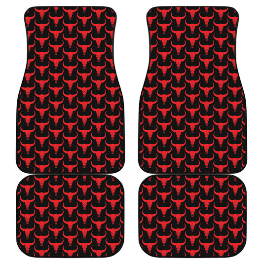 Red And Black Bull Skull Pattern Print Front and Back Car Floor Mats
