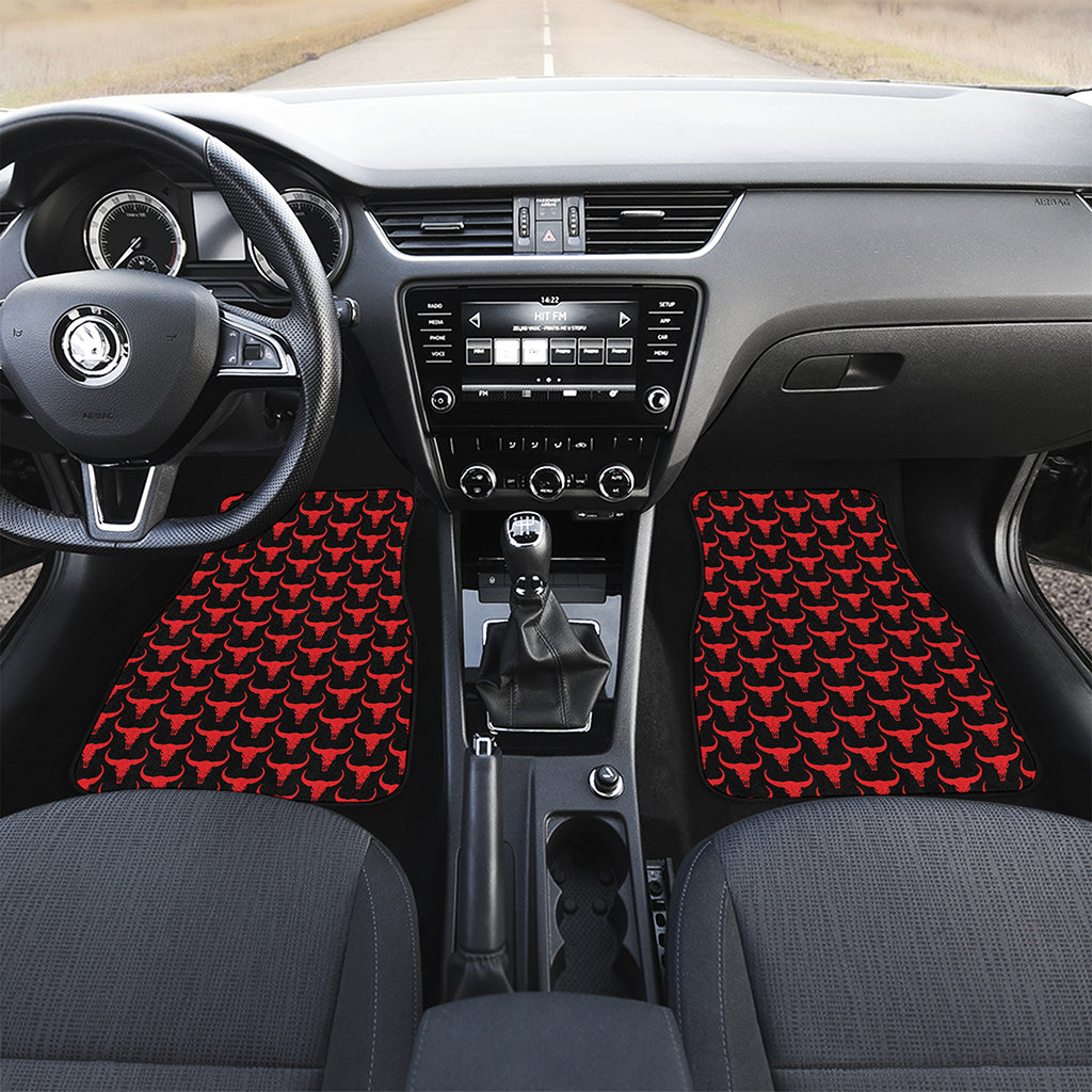 Red And Black Bull Skull Pattern Print Front and Back Car Floor Mats