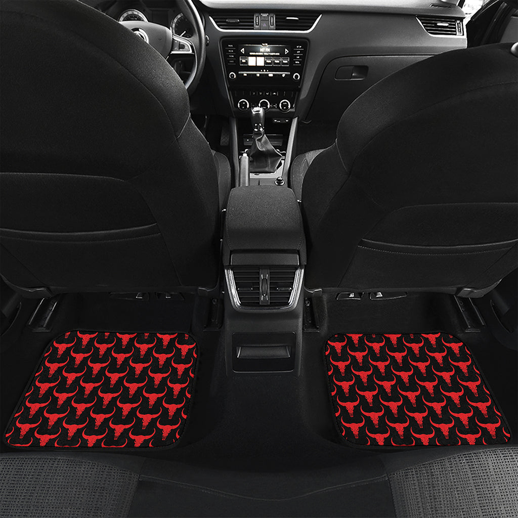 Red And Black Bull Skull Pattern Print Front and Back Car Floor Mats