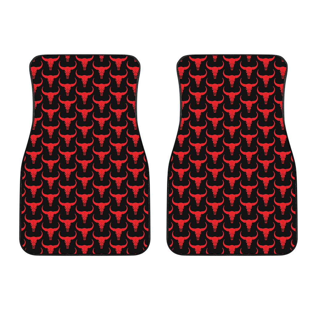 Red And Black Bull Skull Pattern Print Front Car Floor Mats