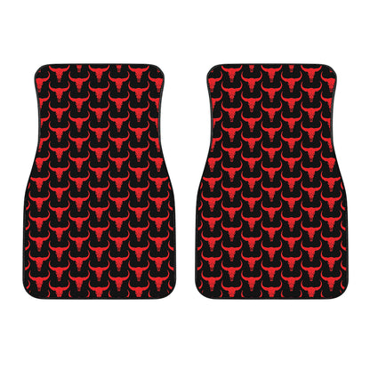 Red And Black Bull Skull Pattern Print Front Car Floor Mats