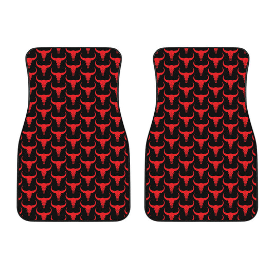 Red And Black Bull Skull Pattern Print Front Car Floor Mats