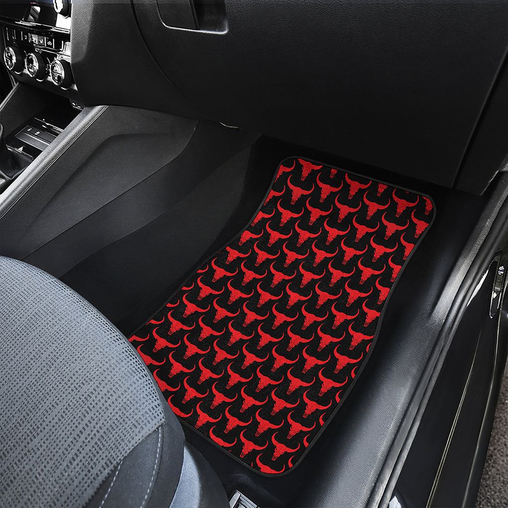 Red And Black Bull Skull Pattern Print Front Car Floor Mats