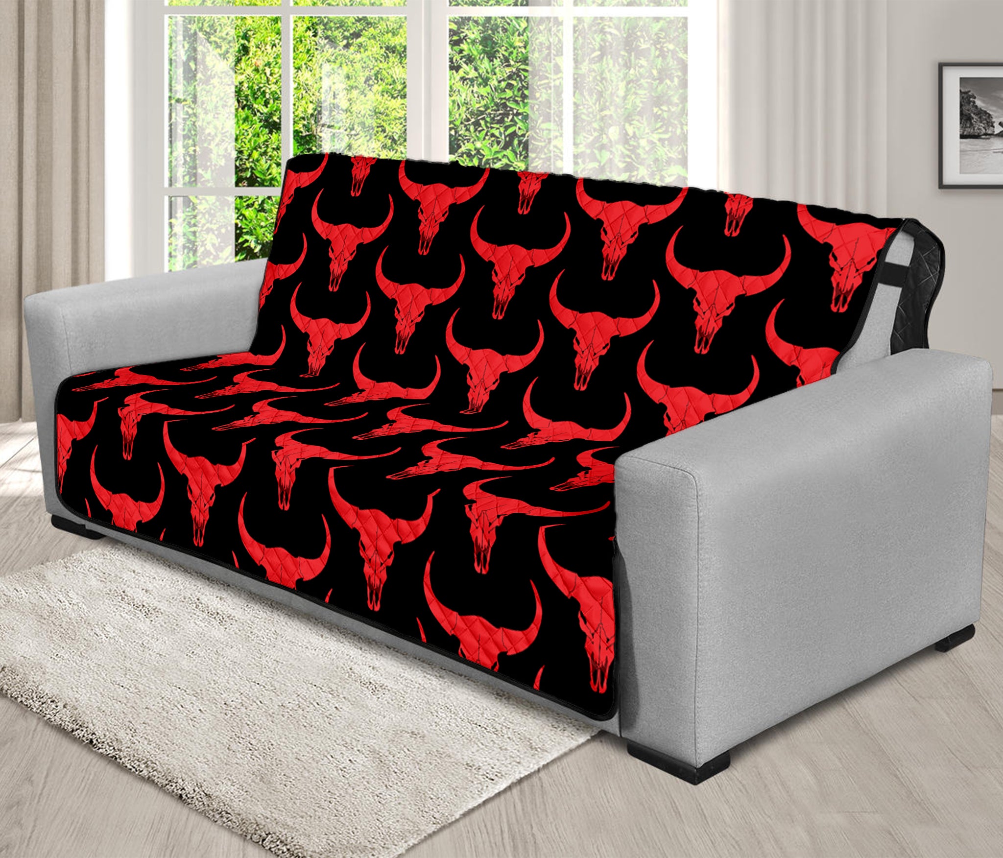 Red And Black Bull Skull Pattern Print Futon Protector