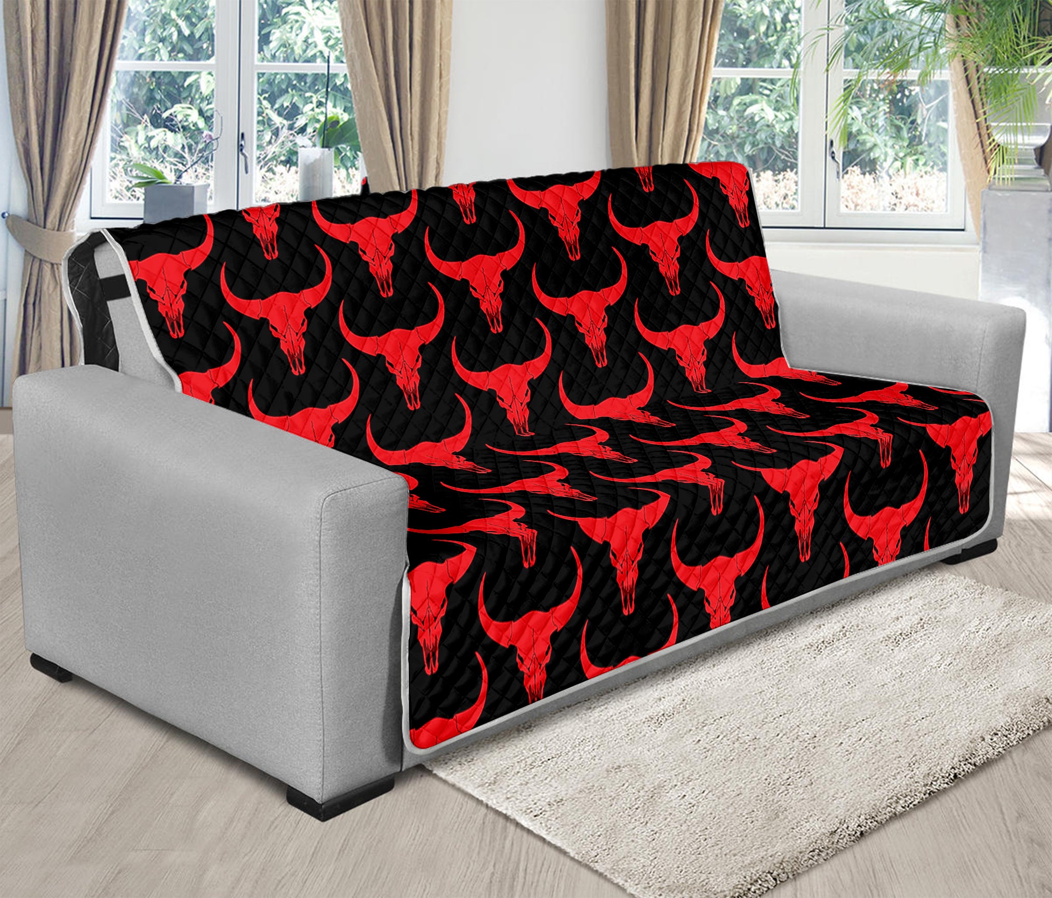 Red And Black Bull Skull Pattern Print Futon Protector