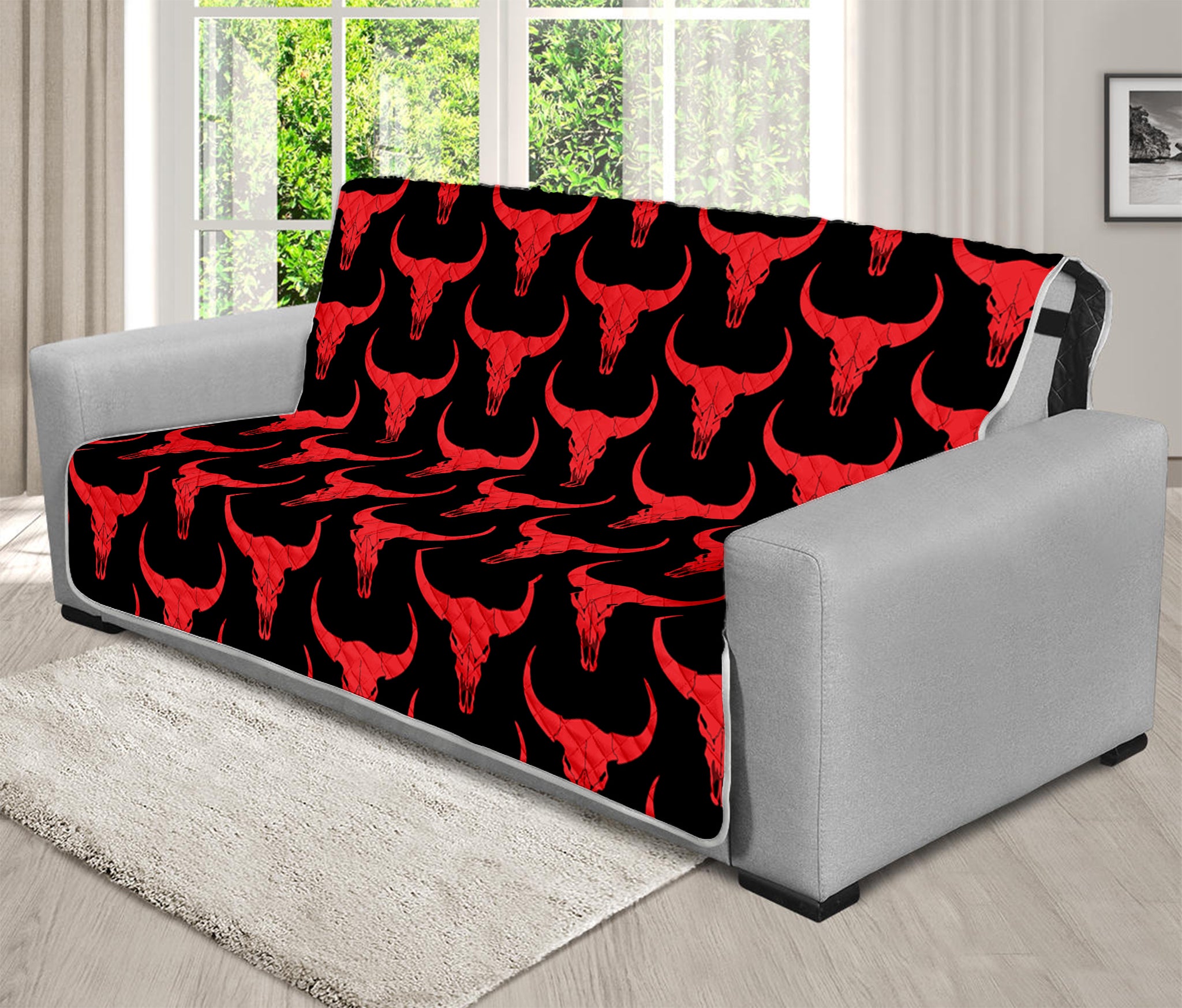 Red And Black Bull Skull Pattern Print Futon Protector