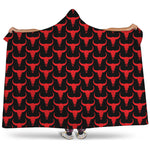 Red And Black Bull Skull Pattern Print Hooded Blanket