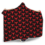 Red And Black Bull Skull Pattern Print Hooded Blanket