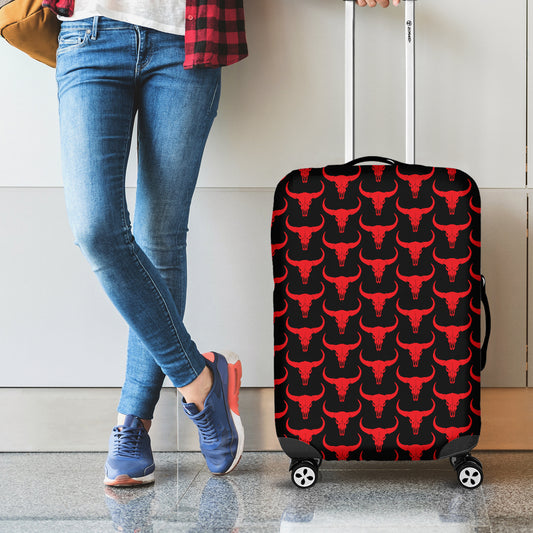 Red And Black Bull Skull Pattern Print Luggage Cover