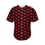 Red And Black Bull Skull Pattern Print Men's Baseball Jersey