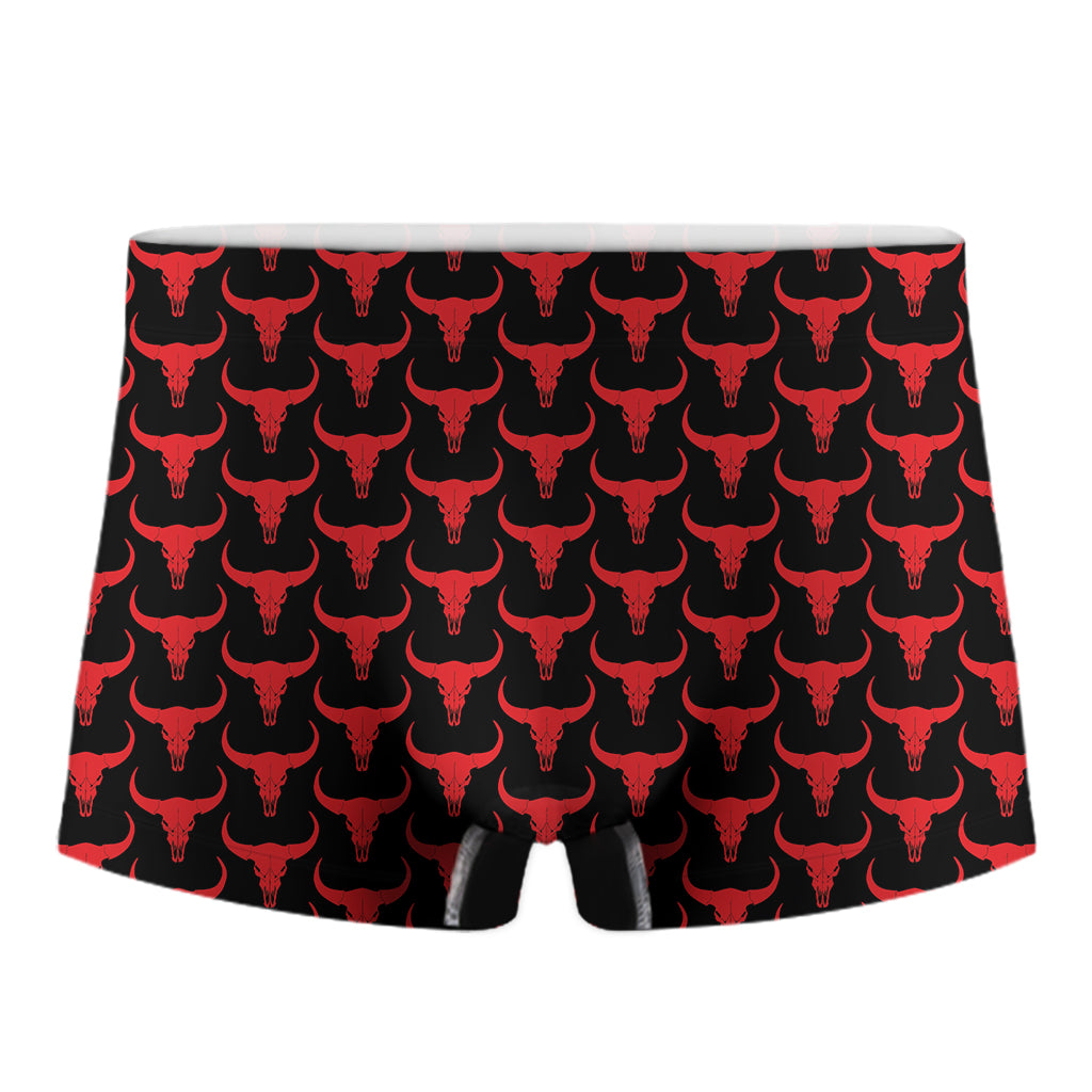 Red And Black Bull Skull Pattern Print Men's Boxer Briefs