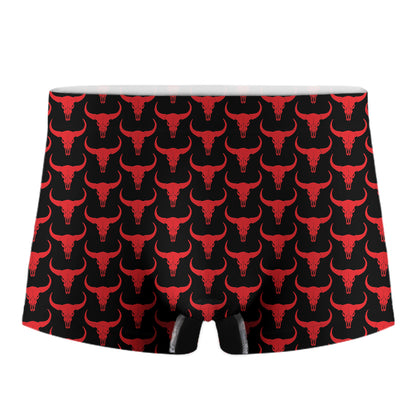 Red And Black Bull Skull Pattern Print Men's Boxer Briefs