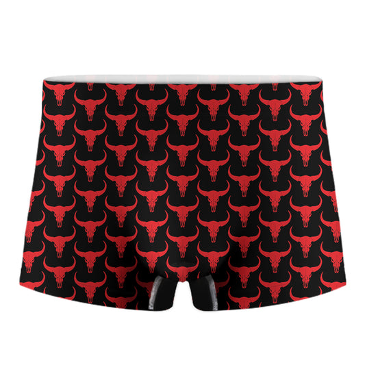 Red And Black Bull Skull Pattern Print Men's Boxer Briefs