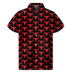 Red And Black Bull Skull Pattern Print Men's Short Sleeve Shirt