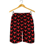 Red And Black Bull Skull Pattern Print Men's Shorts