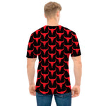 Red And Black Bull Skull Pattern Print Men's T-Shirt