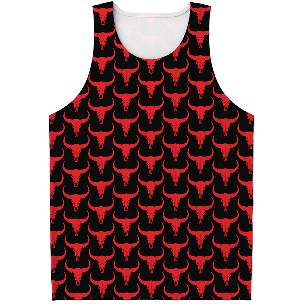 Red And Black Bull Skull Pattern Print Men's Tank Top