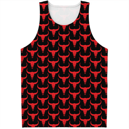 Red And Black Bull Skull Pattern Print Men's Tank Top