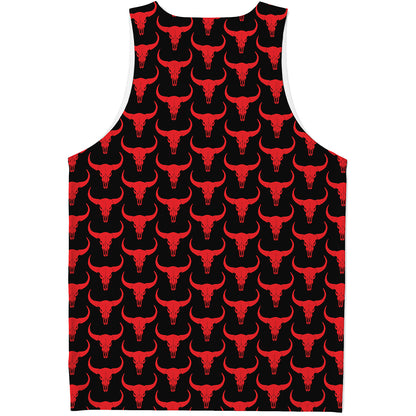Red And Black Bull Skull Pattern Print Men's Tank Top