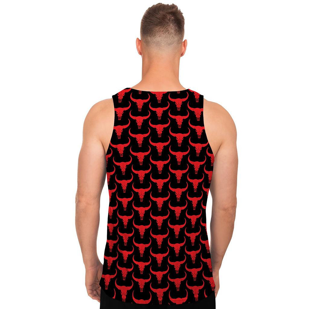 Red And Black Bull Skull Pattern Print Men's Tank Top