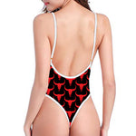Red And Black Bull Skull Pattern Print One Piece High Cut Swimsuit