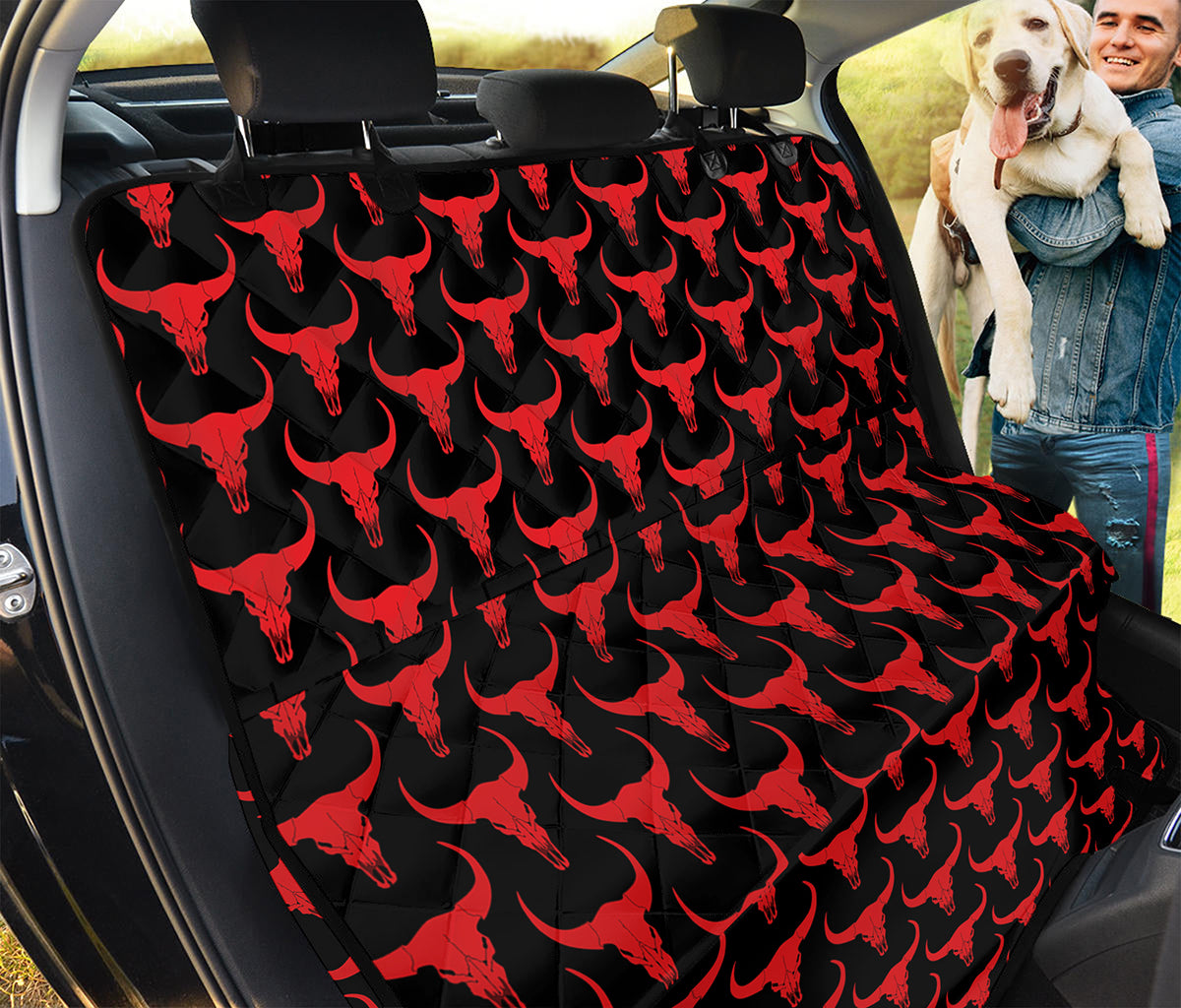 Red And Black Bull Skull Pattern Print Pet Car Back Seat Cover