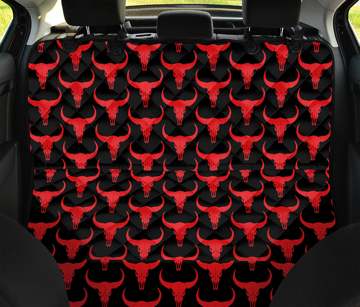 Red And Black Bull Skull Pattern Print Pet Car Back Seat Cover