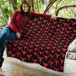 Red And Black Bull Skull Pattern Print Quilt