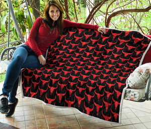 Red And Black Bull Skull Pattern Print Quilt