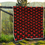 Red And Black Bull Skull Pattern Print Quilt