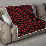 Red And Black Bull Skull Pattern Print Quilt