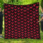 Red And Black Bull Skull Pattern Print Quilt