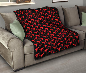 Red And Black Bull Skull Pattern Print Quilt