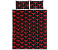 Red And Black Bull Skull Pattern Print Quilt Bed Set