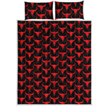 Red And Black Bull Skull Pattern Print Quilt Bed Set