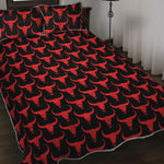 Red And Black Bull Skull Pattern Print Quilt Bed Set