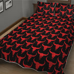 Red And Black Bull Skull Pattern Print Quilt Bed Set