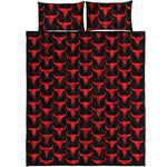 Red And Black Bull Skull Pattern Print Quilt Bed Set