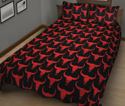 Red And Black Bull Skull Pattern Print Quilt Bed Set